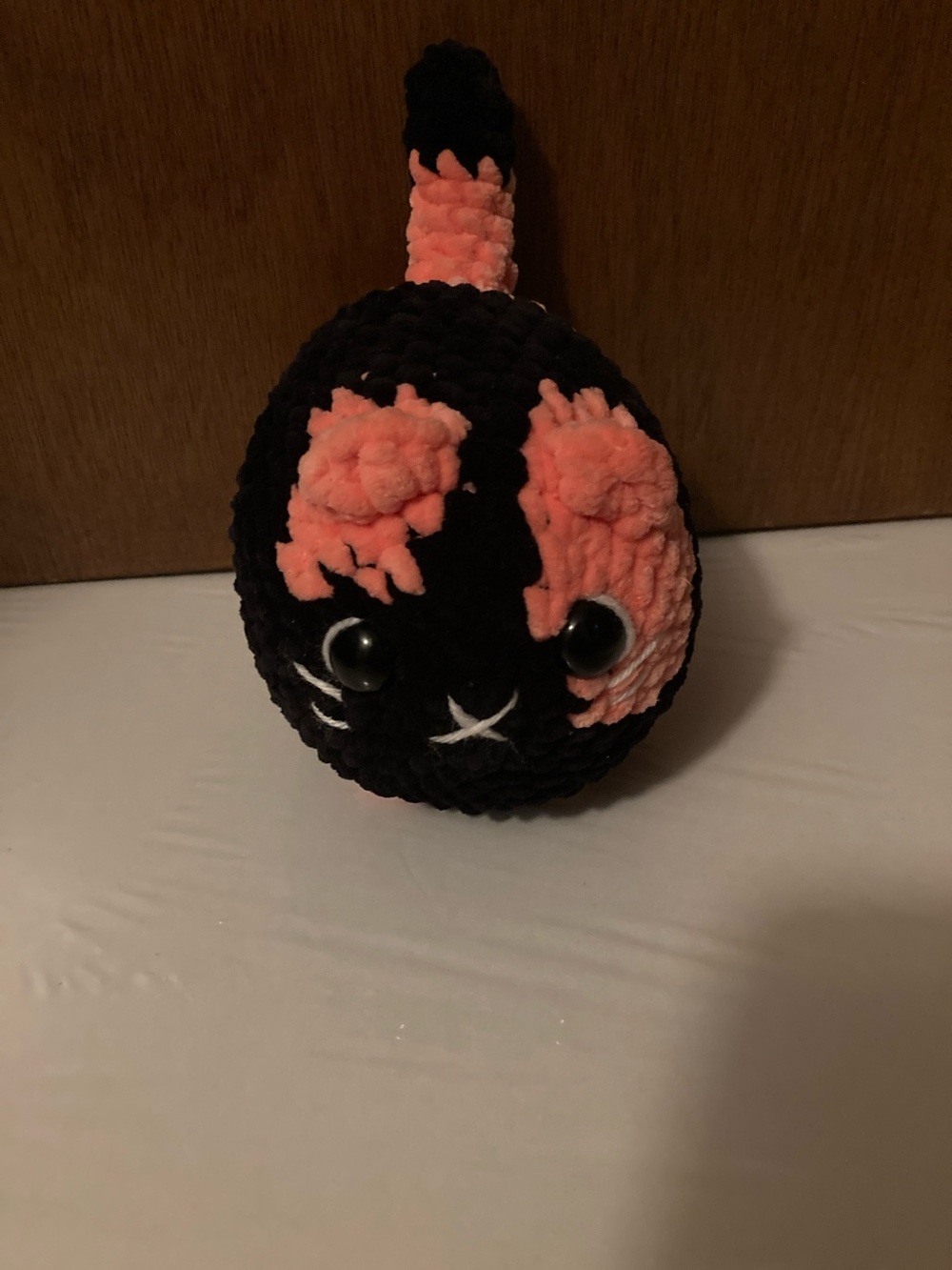Source Unknown Black and Pink Plush Cat Rattle